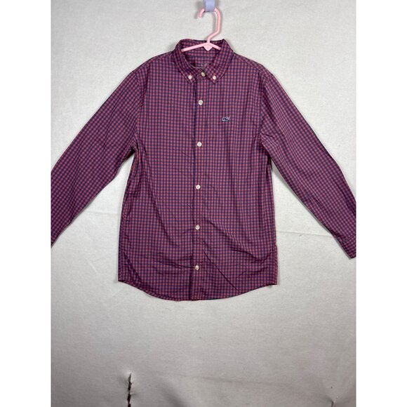 Vineyard Vines Performance Whale Shirt S Red & Navy Checkered Button-Down Long S - Picture 1 of 9